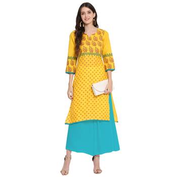 Yellow printed cotton cotton-kurtis 1
