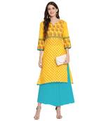 Yellow printed cotton cotton-kurtis