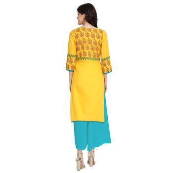 Yellow printed cotton cotton-kurtis 2