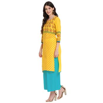 Yellow printed cotton cotton-kurtis 3