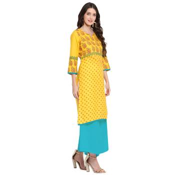 Yellow printed cotton cotton-kurtis 4