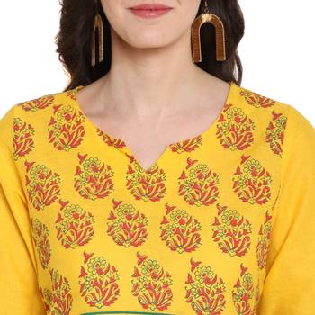 Yellow printed cotton cotton-kurtis 5