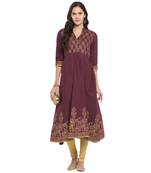 Purple printed cotton cotton-kurtis