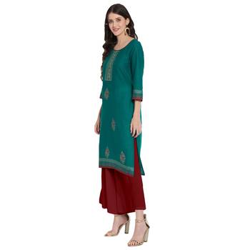 Teal printed cotton cotton-kurtis 3