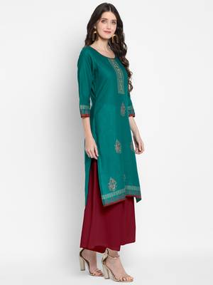 Teal printed cotton cotton-kurtis 4
