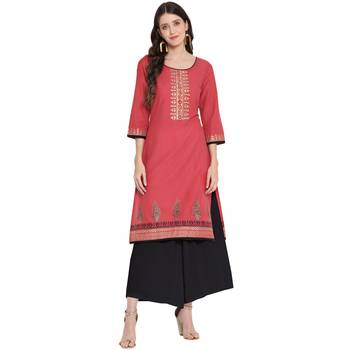 Pink printed cotton cotton-kurtis 1