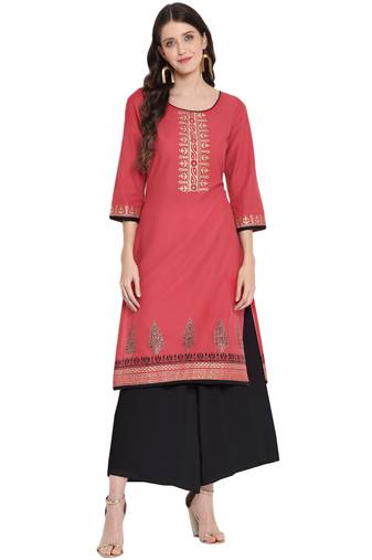 Pink printed cotton cotton-kurtis