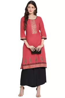 Pink printed cotton cotton-kurtis