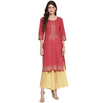 Pink printed cotton cotton-kurtis 1