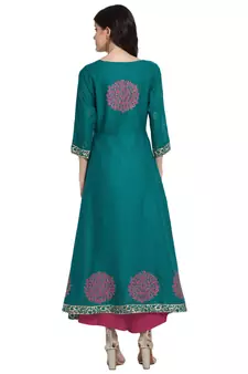 Teal printed cotton cotton-kurtis