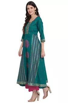 Teal printed cotton cotton-kurtis
