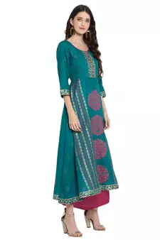 Teal printed cotton cotton-kurtis