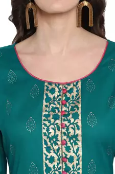 Teal printed cotton cotton-kurtis