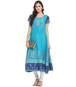 Turquoise printed cotton cotton-kurtis