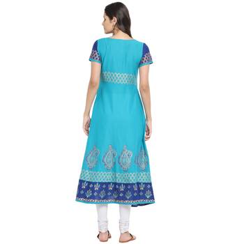 Turquoise printed cotton cotton-kurtis 2