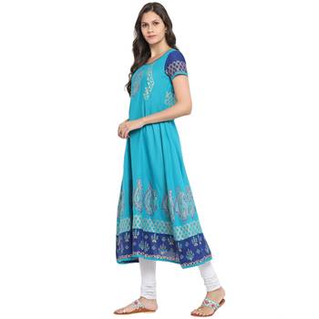 Turquoise printed cotton cotton-kurtis 3
