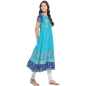 Turquoise printed cotton cotton-kurtis 4