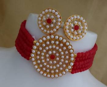 Red Glass Pearl Choker Bollywood Style Jewellery set 1