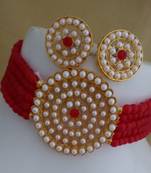 Red Glass Pearl Choker Bollywood Style Jewellery set
