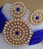 Royal Blue Glass Pearl Choker Bollywood Style Jewellery set