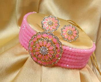 Pink Crystal CZ Choker Stylish Jewellery Set 1