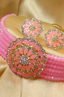 Pink Crystal CZ Choker Stylish Jewellery Set