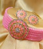 Pink Crystal CZ Choker Stylish Jewellery Set