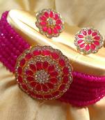 Raani Pink Crystal CZ Choker Stylish Jewellery Set