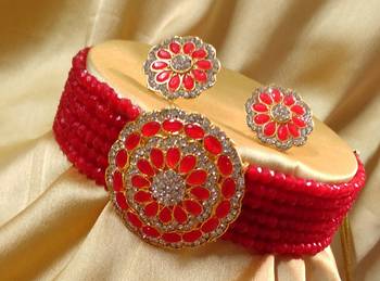 Red Crystal CZ Choker Stylish Jewellery Set 1