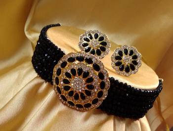 Black Crystal CZ Choker Stylish Jewellery Set 1