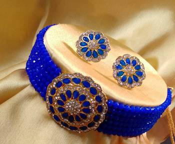 Royal Blue Crystal CZ Choker Stylish Jewellery Set 1