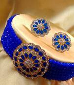 Royal Blue Crystal CZ Choker Stylish Jewellery Set