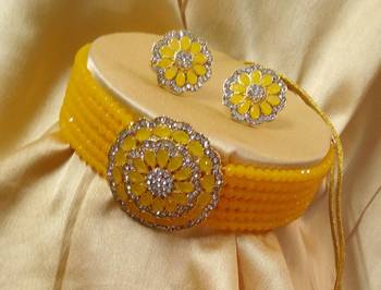 Yellow Crystal CZ Choker Stylish Jewellery Set 1