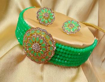 Mint Green Crystal CZ Choker Stylish Jewellery Set 1