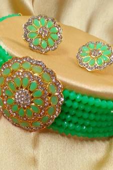 Mint Green Crystal CZ Choker Stylish Jewellery Set