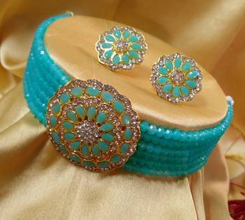 Light Blue Crystal CZ Choker Stylish Jewellery Set 1