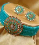 Light Blue Crystal CZ Choker Stylish Jewellery Set