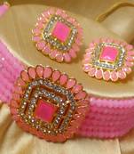 Pink Crystal Square CZ Stone Choker Jewellery Set