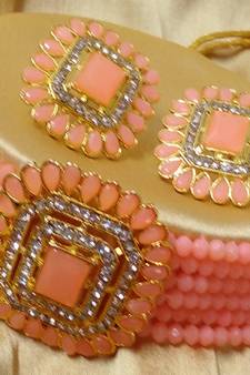 Peech Crystal Square CZ Stone Choker Jewellery Set