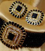 Black Crystal Square CZ Stone Choker Jewellery Set
