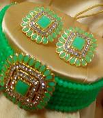Pista Green Crystal Square CZ Stone Choker Jewellery Set