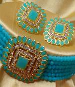 Light Blue Crystal Square CZ Stone Choker Jewellery Set