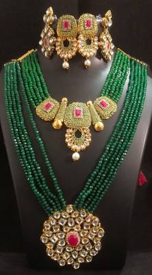 Green Crystal Brass Choker and Raani Haar Style Combo Jewellery Set 1