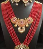 Red Crystal Brass Choker and Raani Haar Style Combo Jewellery Set