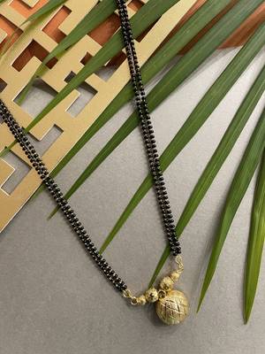 Gold Plated Mangalsutra Necklace 36-Inch Length Chain Golden Vati Tanmaniya Pendant Traditional Black & Gold Beads 3