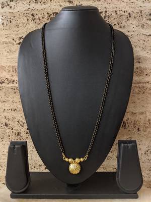 Gold Plated Mangalsutra Necklace 36-Inch Length Chain Golden Vati Tanmaniya Pendant Traditional Black & Gold Beads 4
