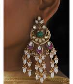 Ethnic Red Green and White Chandbali Danglers