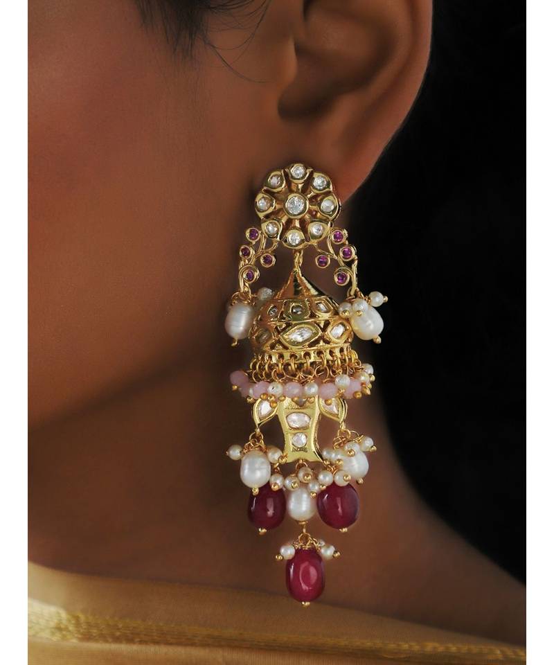 Rustic Floral White and Pink Danglers