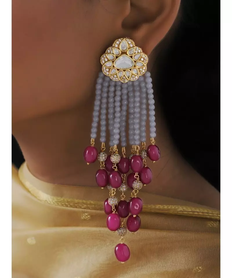 Modern Grey Red Jhumki with Golden Top