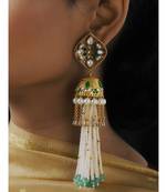 Antique Gold Green and White Dome Jhumki